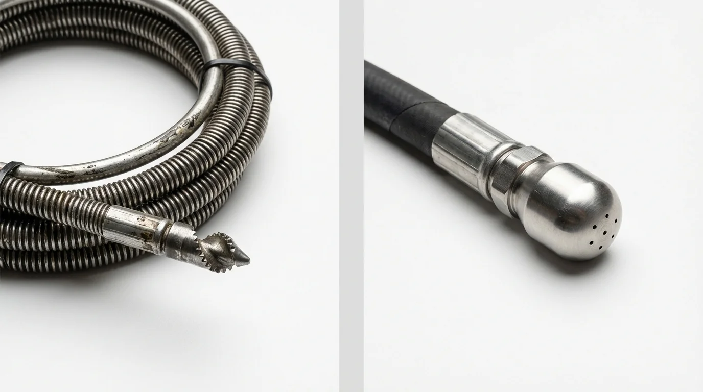 Drain snake cable and hydro jetting nozzle used for drain cleaning in Calumet City, IL