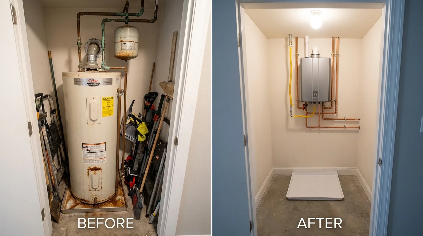 Tank water heater versus wall-mounted tankless unit comparison for Calumet City, IL homeowners